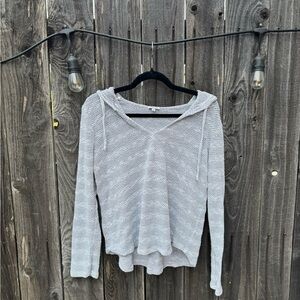 Splendid Stripe Grey and White Knit Long Sleeve Hooded Sweater 
Size S
